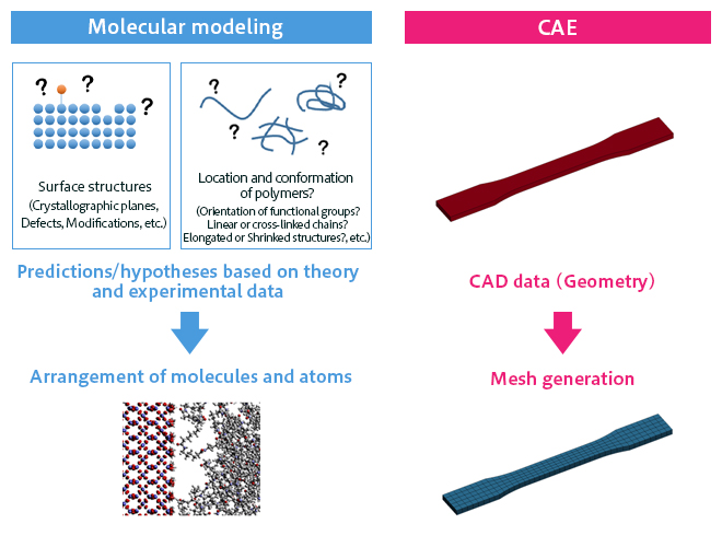 Fig.6 Difference between molecular modeling and CAE