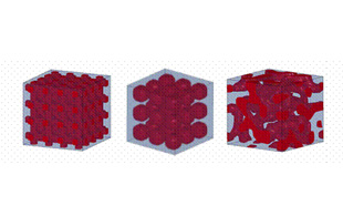 Figure 1. Phase-Separated Structure (From the left, bicontinuous structure, globular structure, and final structure created by SUSHI) 