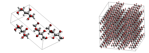 Figure 1 Left : The unit crystal model of mannitol, Right : The calculation model
